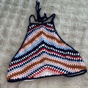 Say What? Striped Crochet Crop Top in Navy and Multicolor
